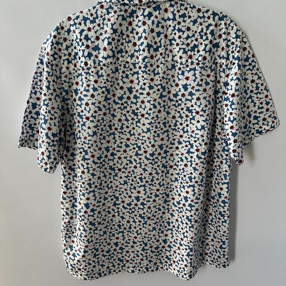 Free Assembly White Flower Print Large Men's Short Sleeve Shirt 100% Cotton - Picture 7 of 10